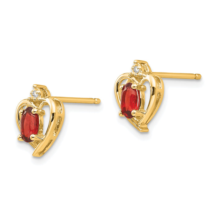 14k Garnet and Diamond Heart Earrings-XBS478