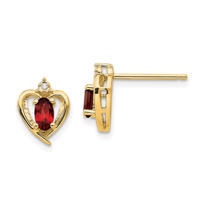 14k Garnet and Diamond Heart Earrings-XBS478