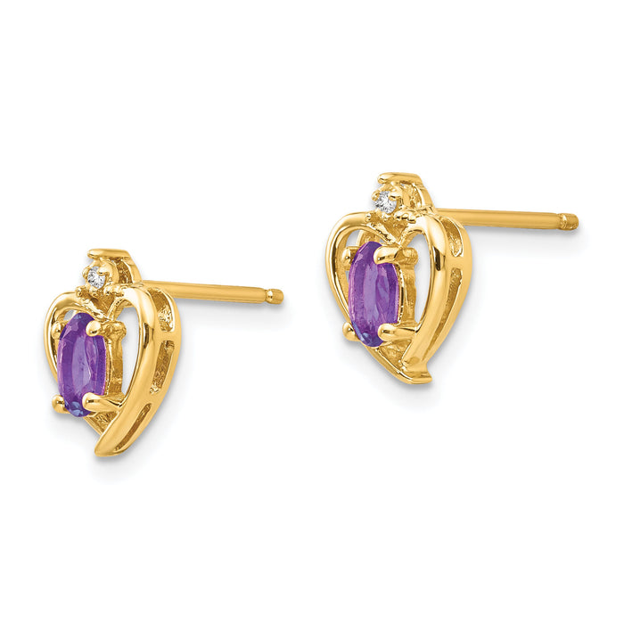 14k Amethyst and Diamond Heart Earrings-XBS479