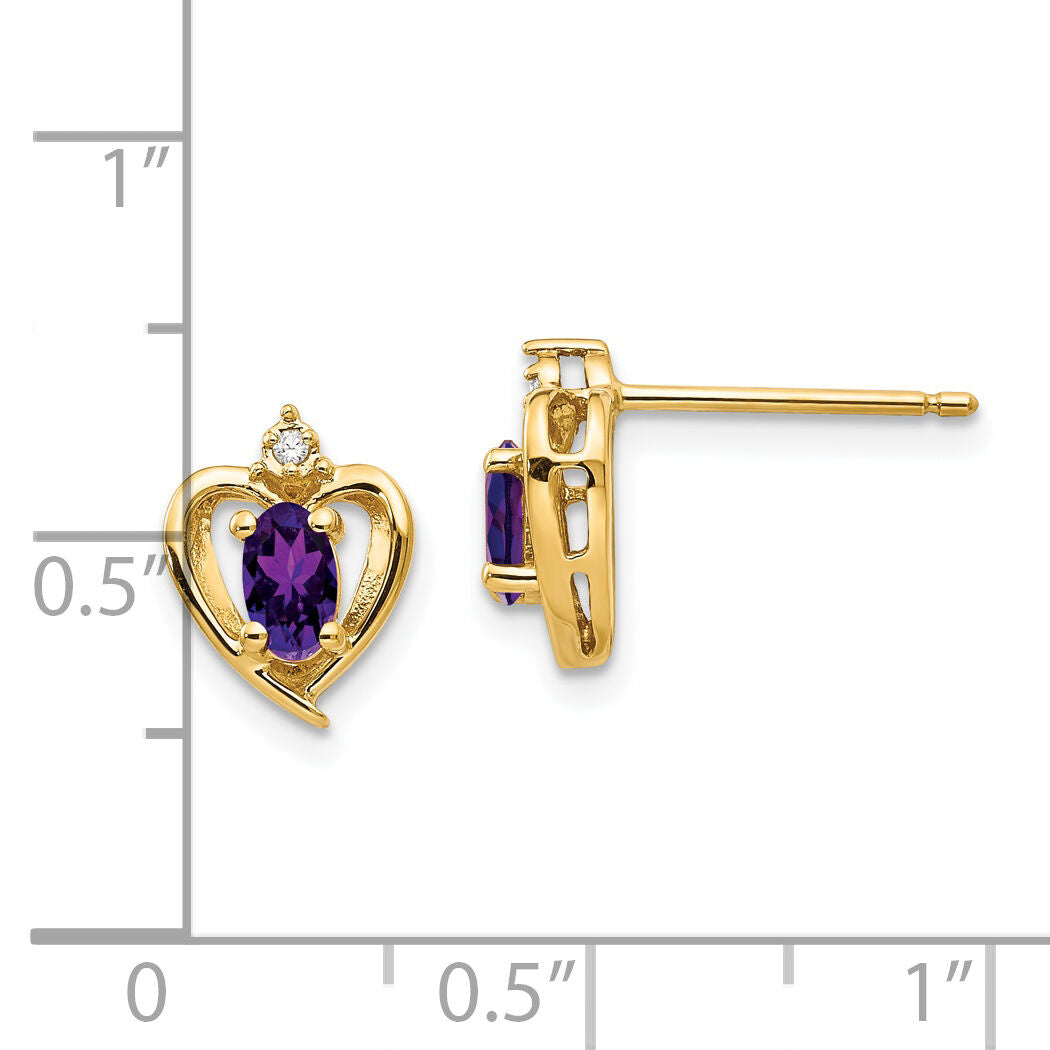 14k Amethyst and Diamond Heart Earrings-XBS479