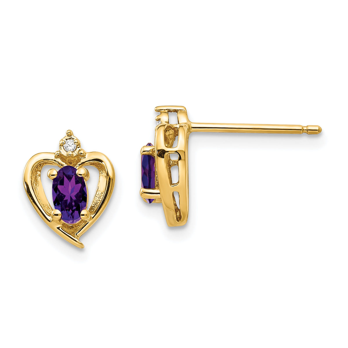 14k Amethyst and Diamond Heart Earrings-XBS479