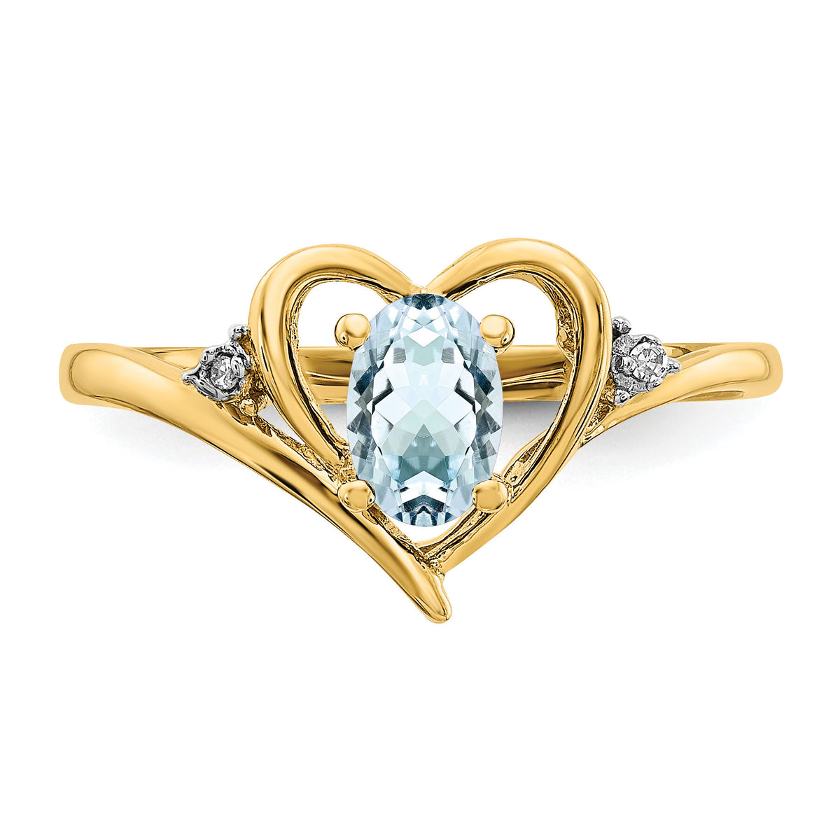 14k Aquamarine and Diamond Heart Ring-XBS482