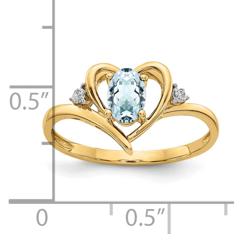 14k Aquamarine and Diamond Heart Ring-XBS482