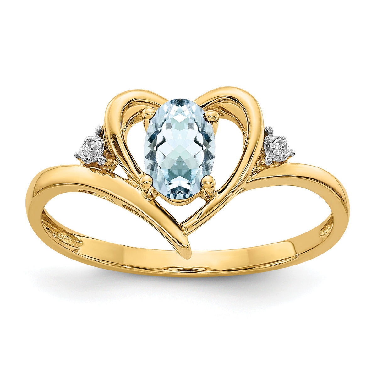 14k Aquamarine and Diamond Heart Ring-XBS482