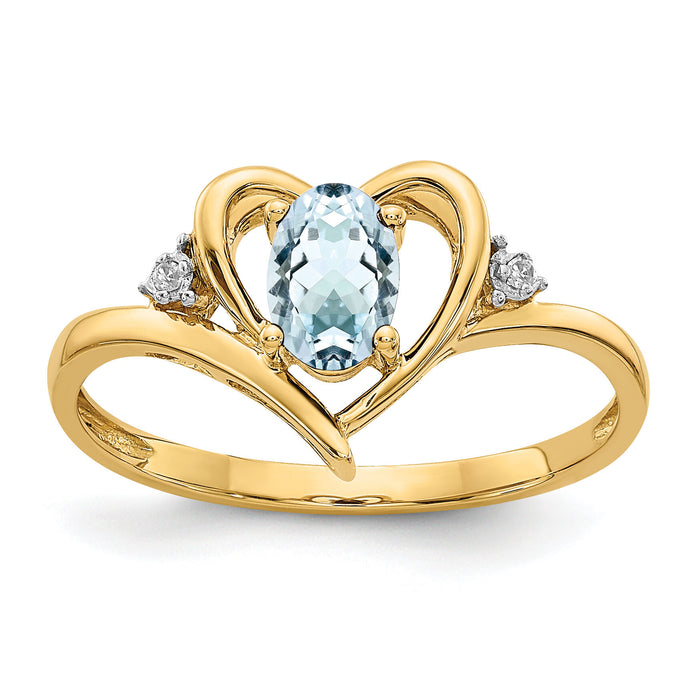 14k Aquamarine and Diamond Heart Ring-XBS482