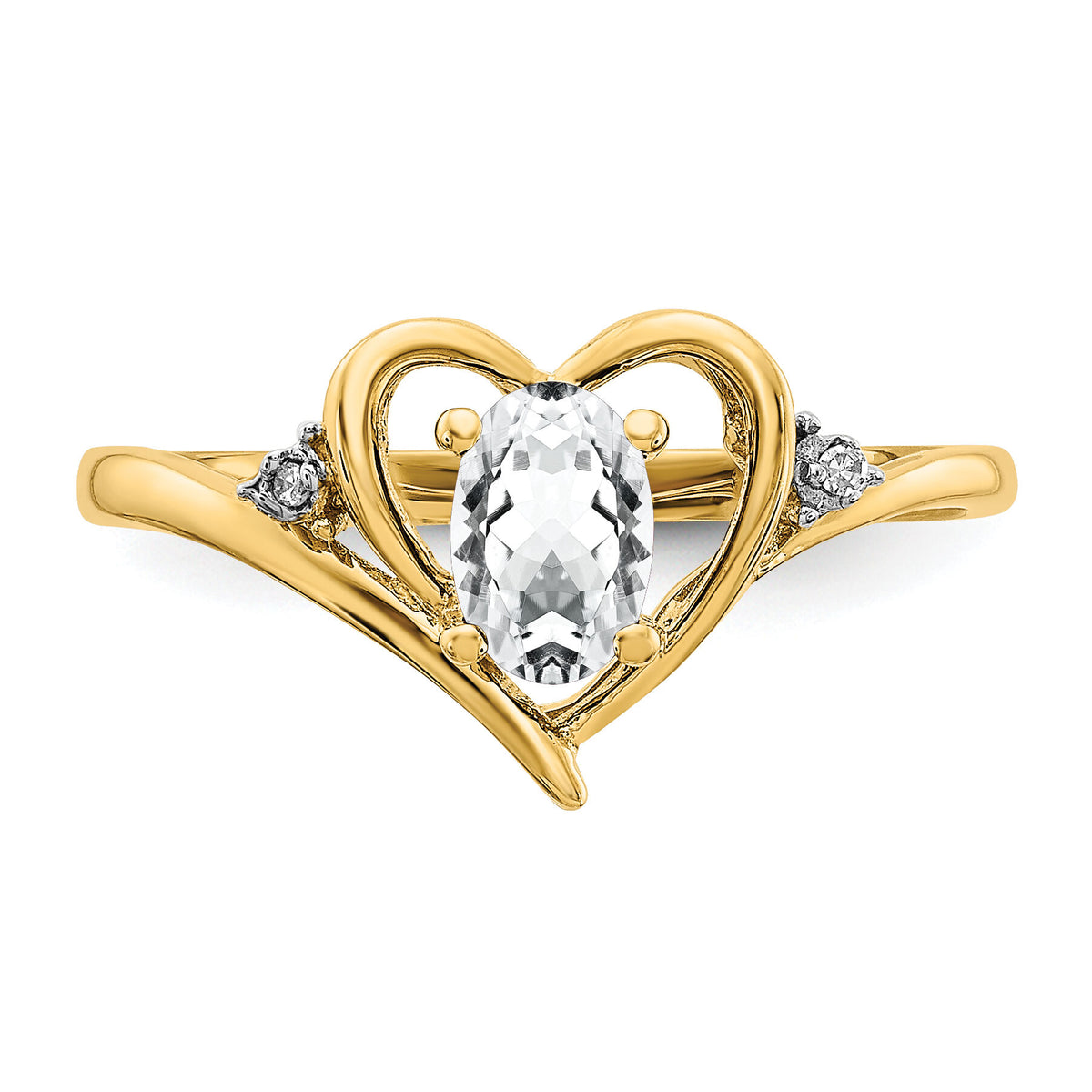 14k White Topaz and Diamond Heart Ring-XBS483