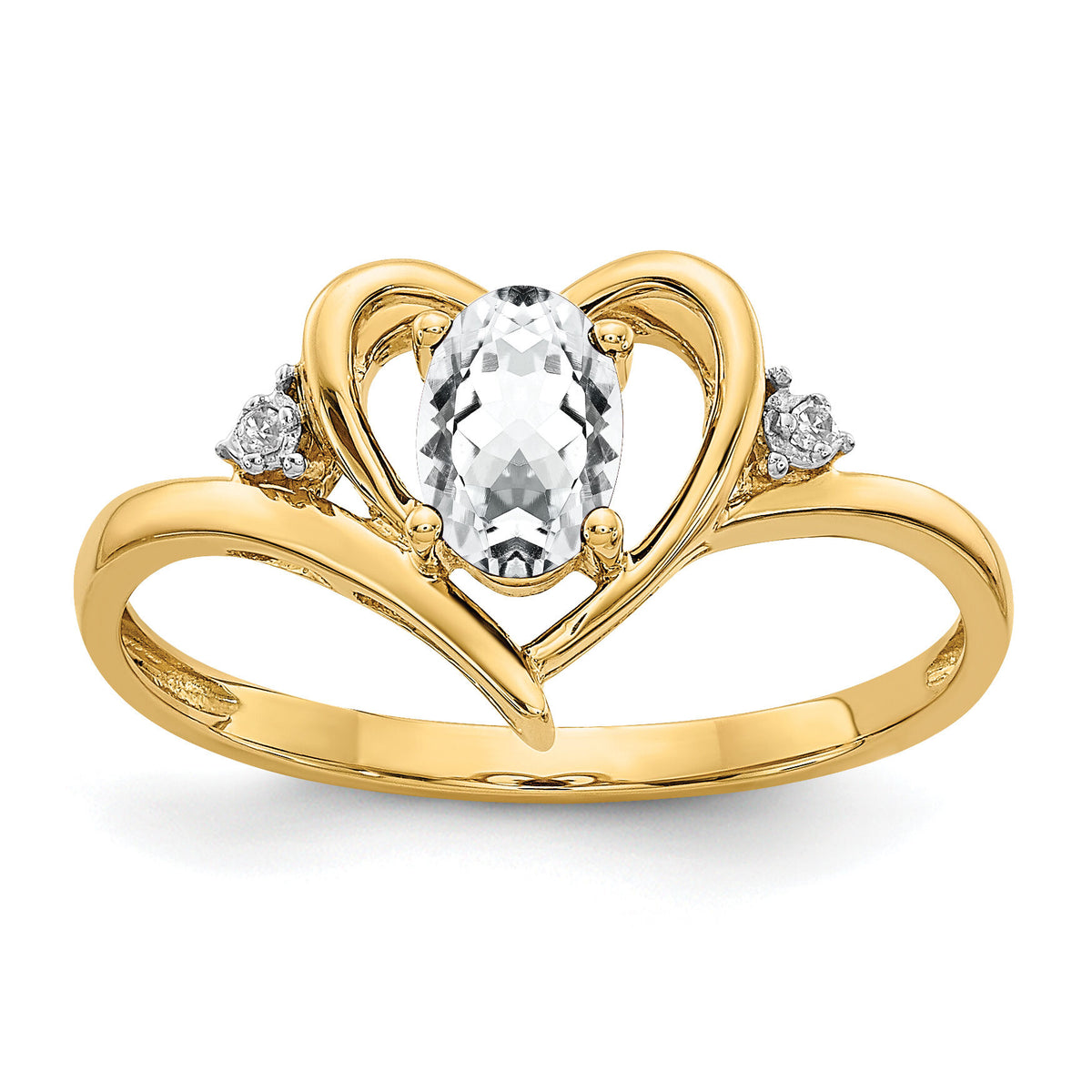 14k White Topaz and Diamond Heart Ring-XBS483