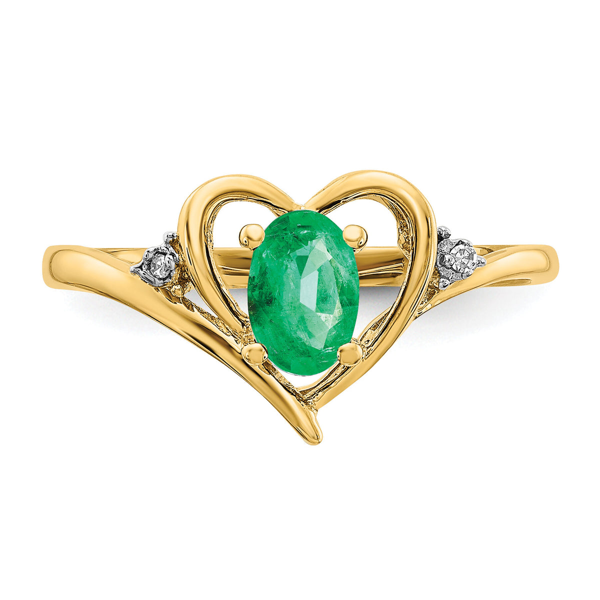 14k Emerald and Diamond Heart Ring-XBS484