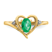 14k Emerald and Diamond Heart Ring-XBS484