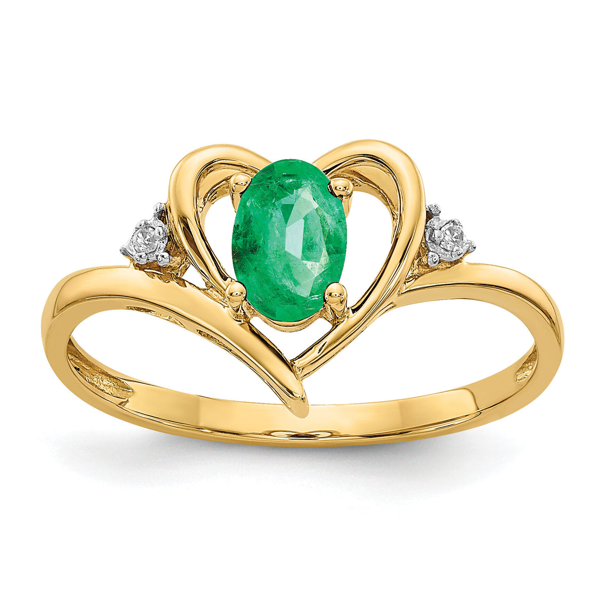 14k Emerald and Diamond Heart Ring-XBS484