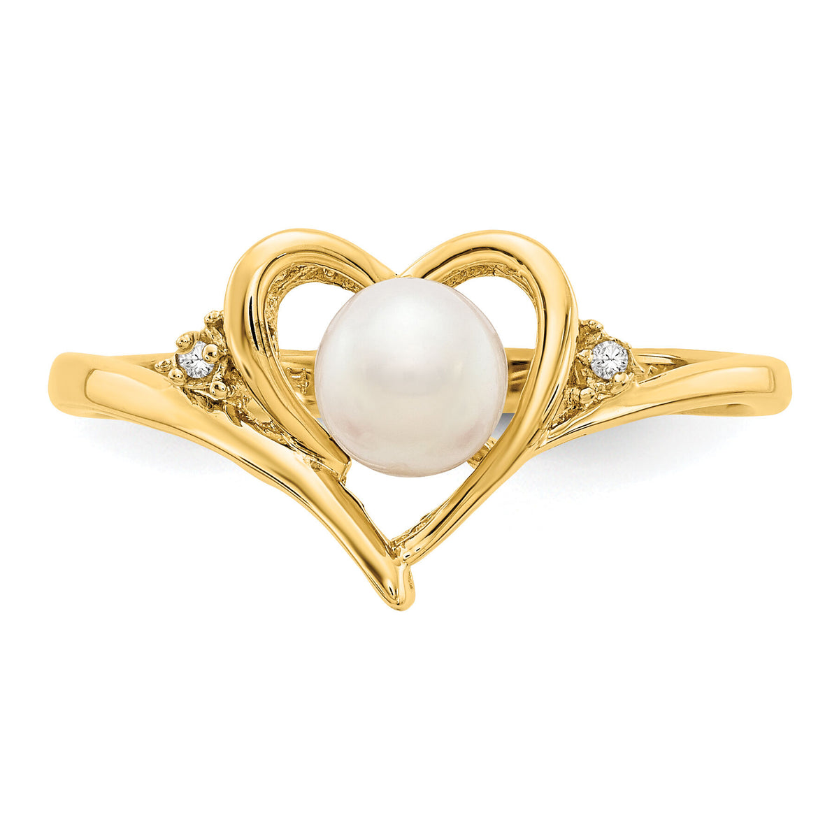 14k FW Cultured Pearl and Diamond Heart Ring-XBS485