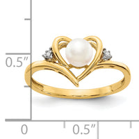 14k FW Cultured Pearl and Diamond Heart Ring-XBS485
