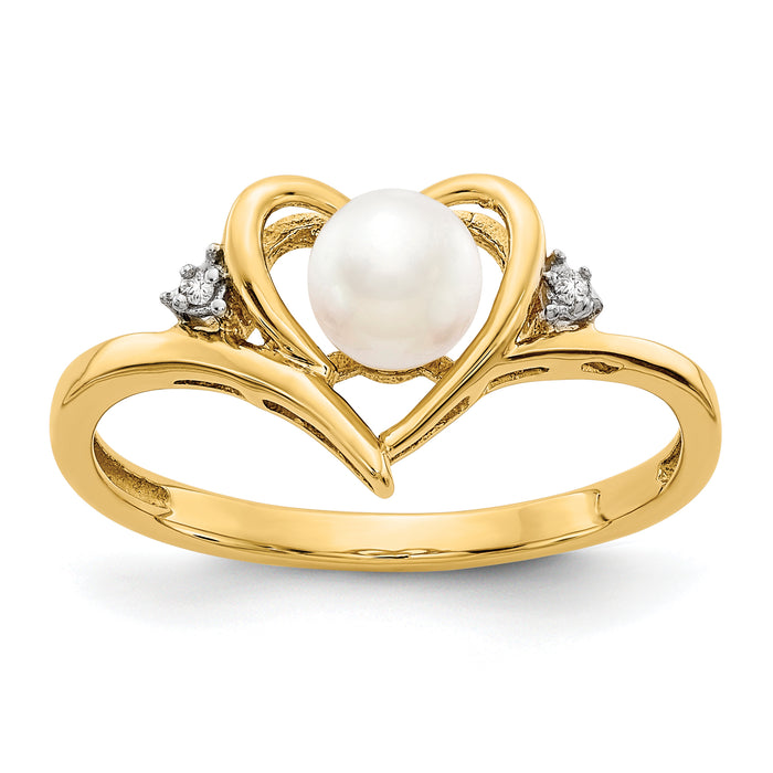 14k FW Cultured Pearl and Diamond Heart Ring-XBS485