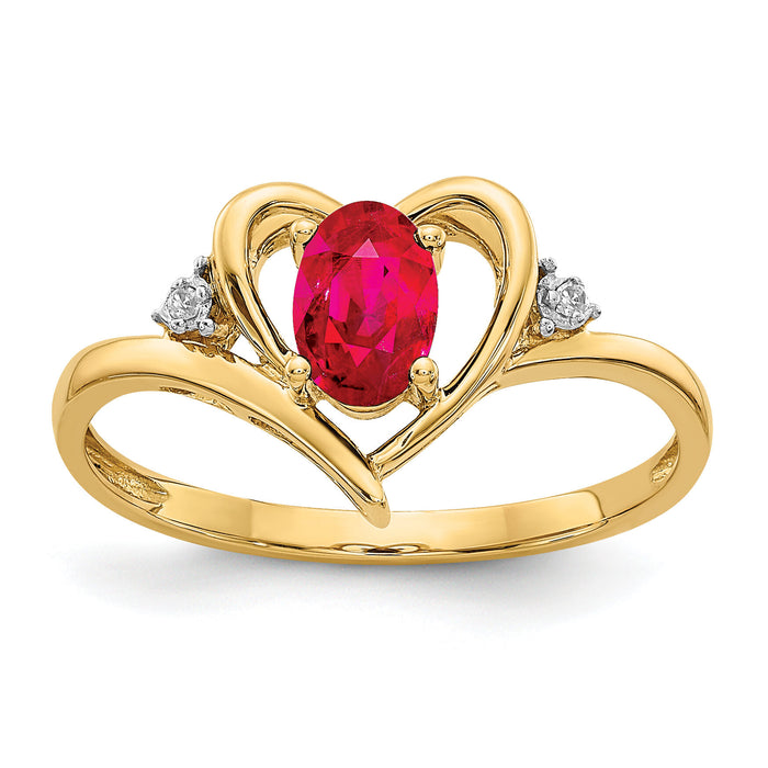 14k Ruby and Diamond Heart Ring-XBS486