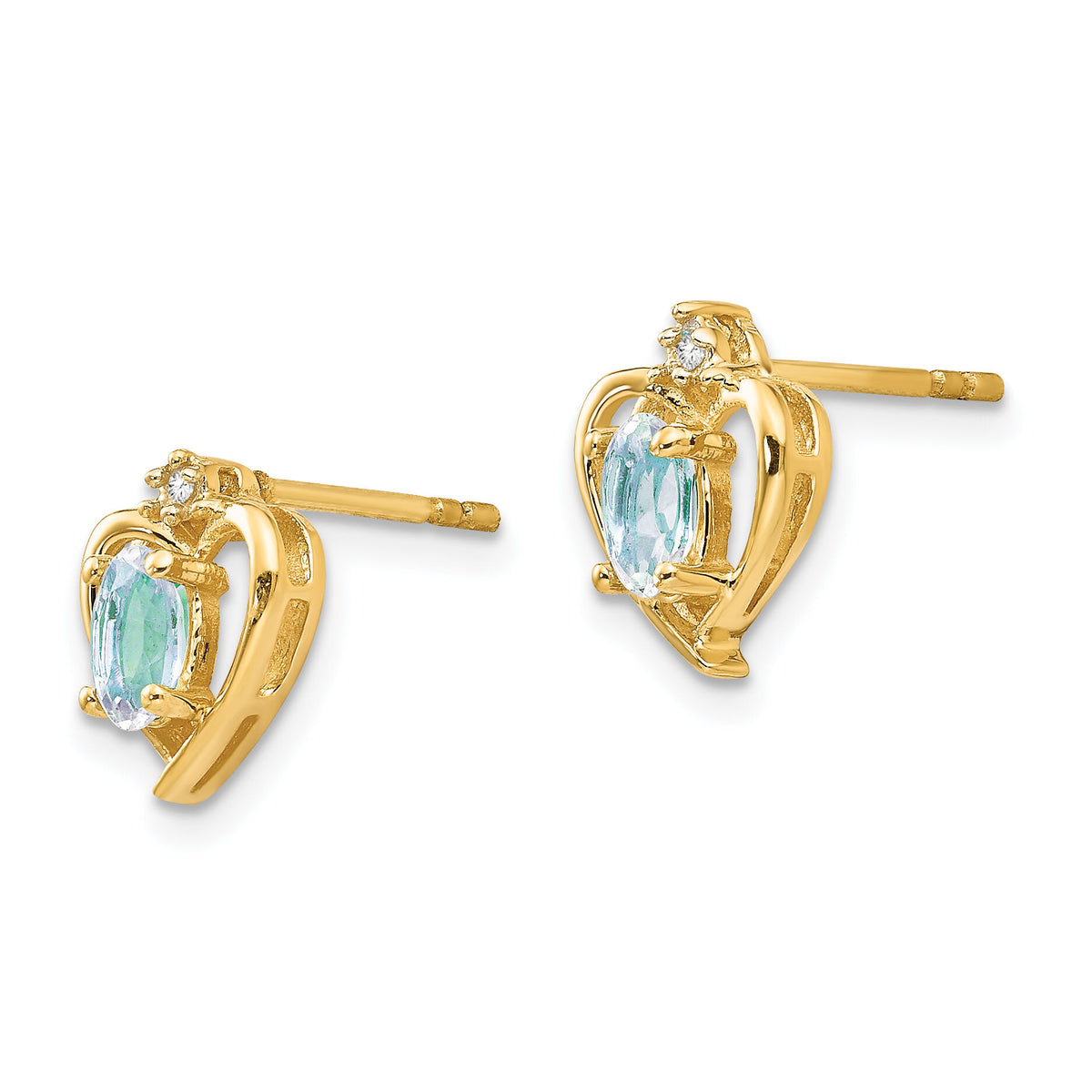 14k Aquamarine and Diamond Heart Earrings-XBS487