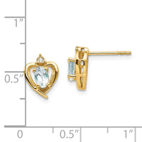 14k Aquamarine and Diamond Heart Earrings-XBS487