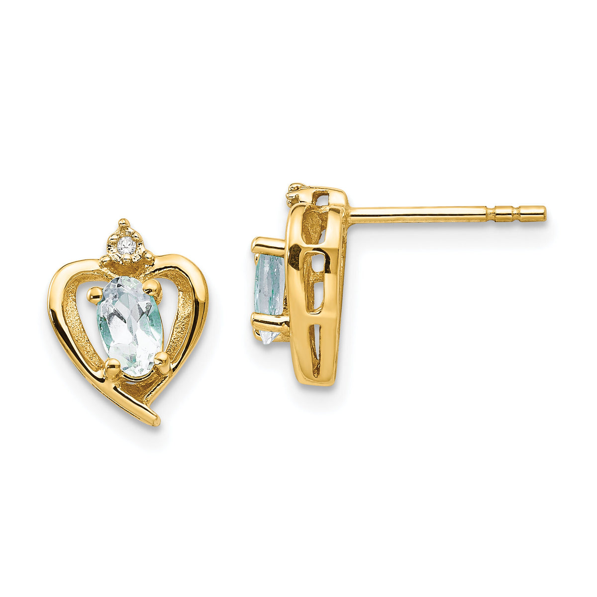 14k Aquamarine and Diamond Heart Earrings-XBS487