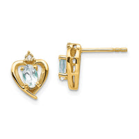 14k Aquamarine and Diamond Heart Earrings-XBS487