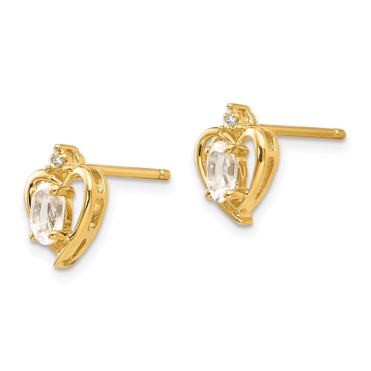 14k White Topaz and Diamond Heart Earrings-XBS488