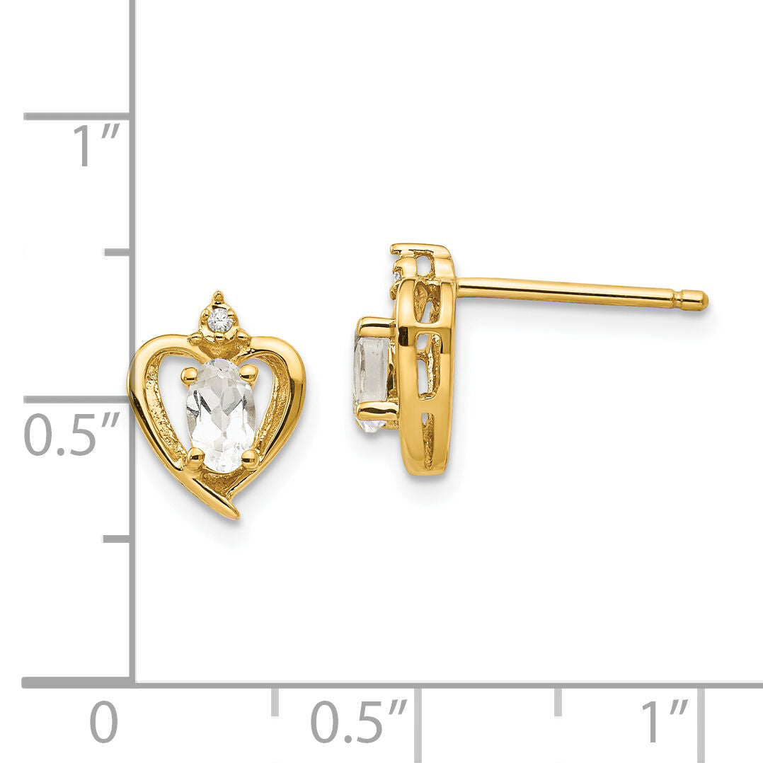 14k White Topaz and Diamond Heart Earrings-XBS488