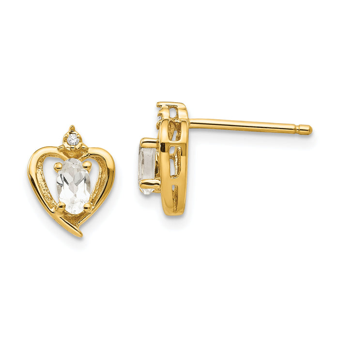 14k White Topaz and Diamond Heart Earrings-XBS488