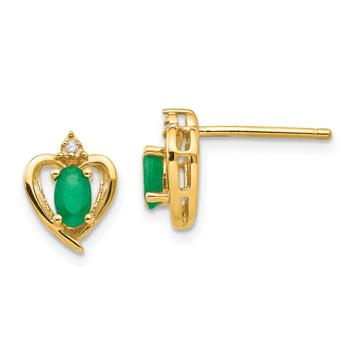 14k Emerald and Diamond Heart Earrings-XBS489