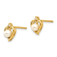14k FW Cultured Pearl and Diamond Heart Earrings-XBS490