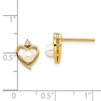 14k FW Cultured Pearl and Diamond Heart Earrings-XBS490