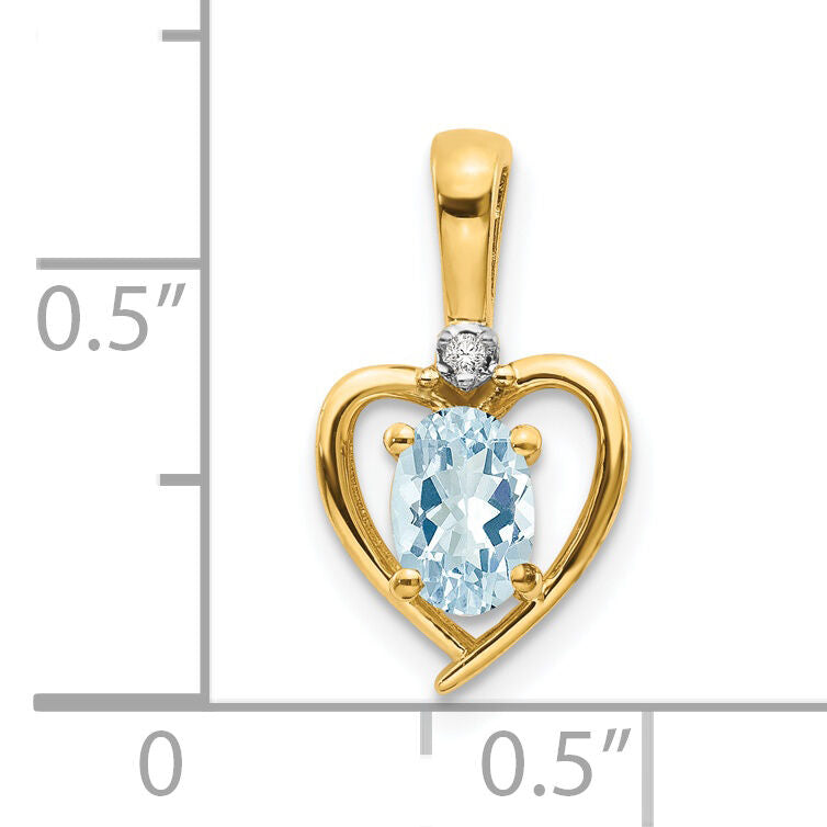 14k Aquamarine and Diamond Heart Pendant-XBS492
