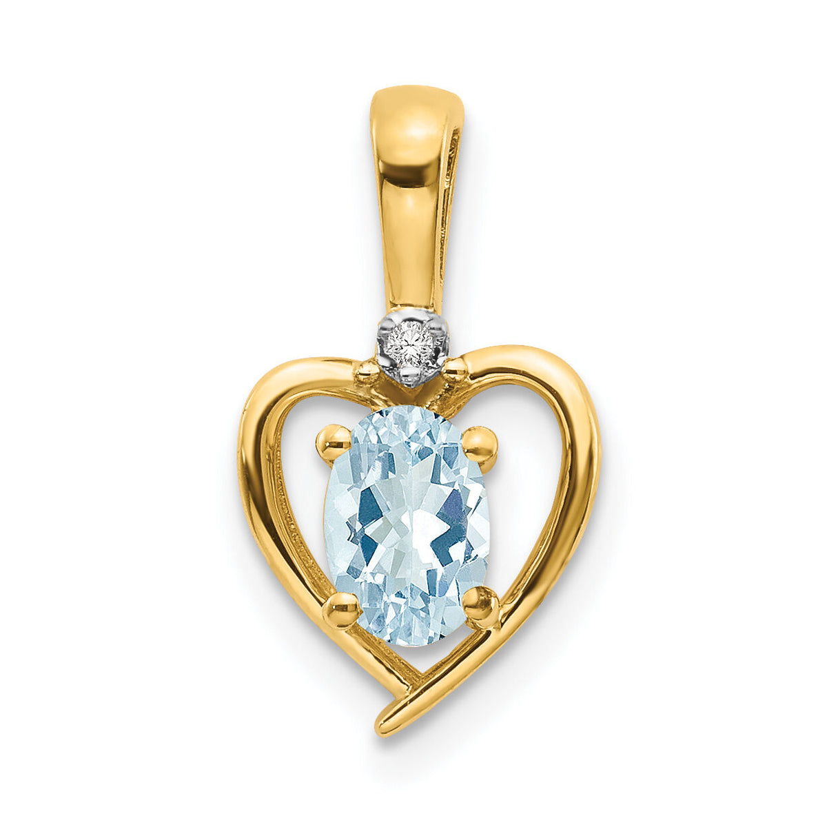 14k Aquamarine and Diamond Heart Pendant-XBS492