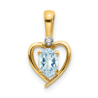 14k Aquamarine and Diamond Heart Pendant-XBS492