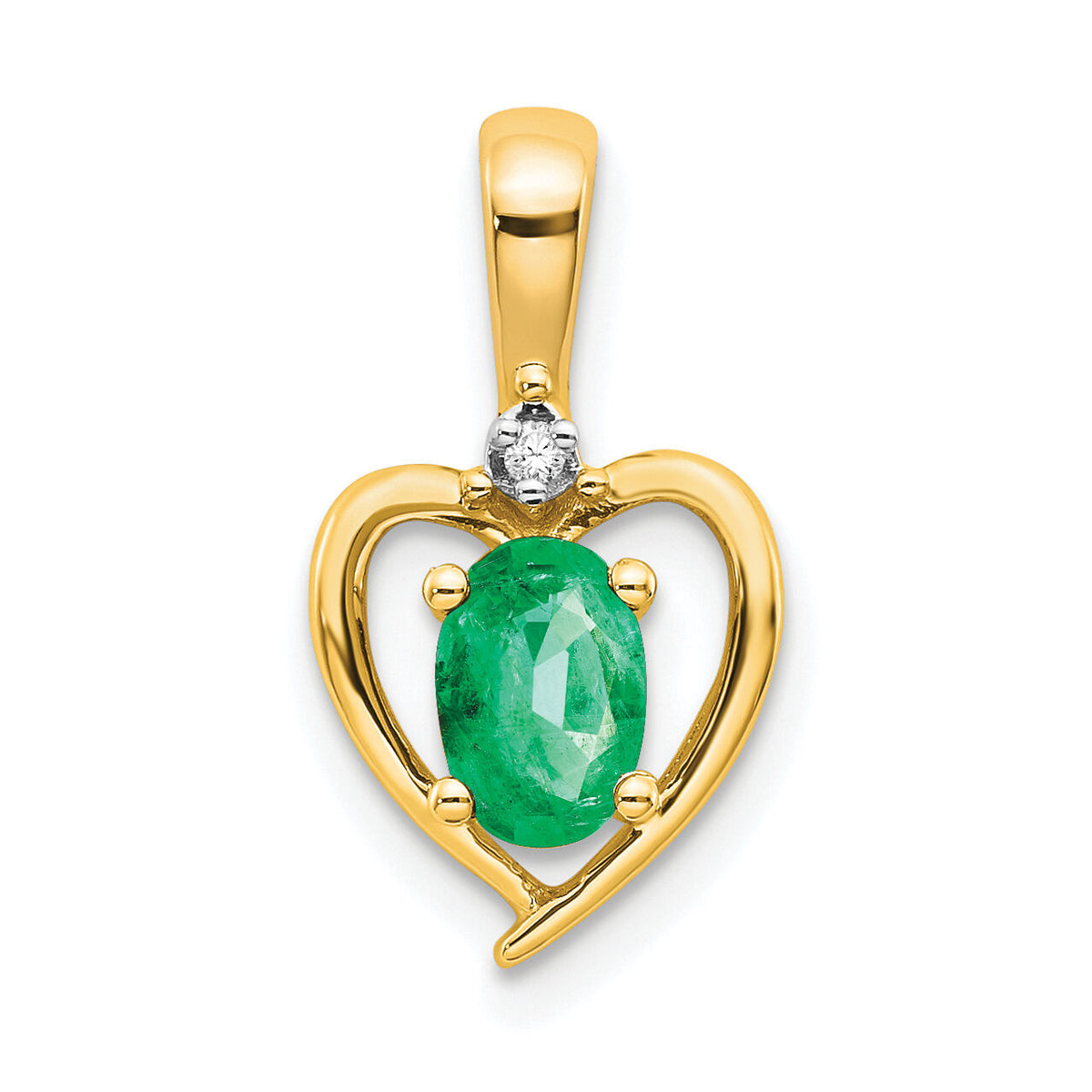 14k Emerald and Diamond Heart Pendant-XBS494