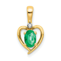 14k Emerald and Diamond Heart Pendant-XBS494