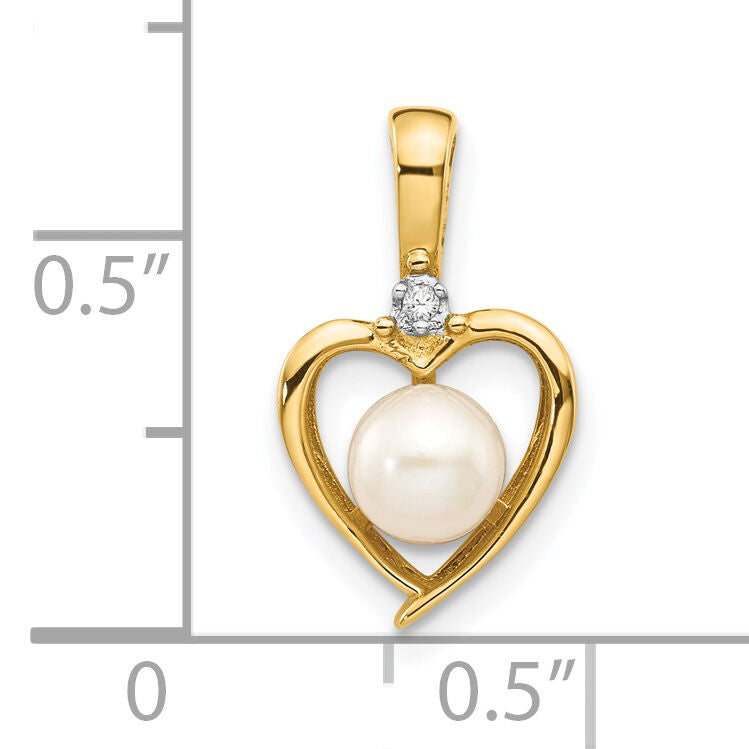 14k FW Cultured Pearl and Diamond Heart Pendant-XBS495