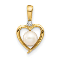 14k FW Cultured Pearl and Diamond Heart Pendant-XBS495