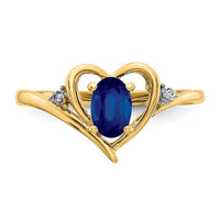 14k Sapphire and Diamond Heart Ring-XBS498