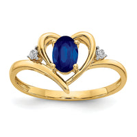 14k Sapphire and Diamond Heart Ring-XBS498