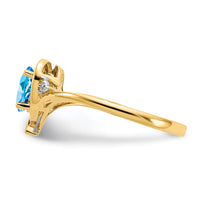 14k Blue Topaz and Diamond Heart Ring-XBS501