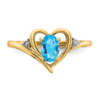 14k Blue Topaz and Diamond Heart Ring-XBS501