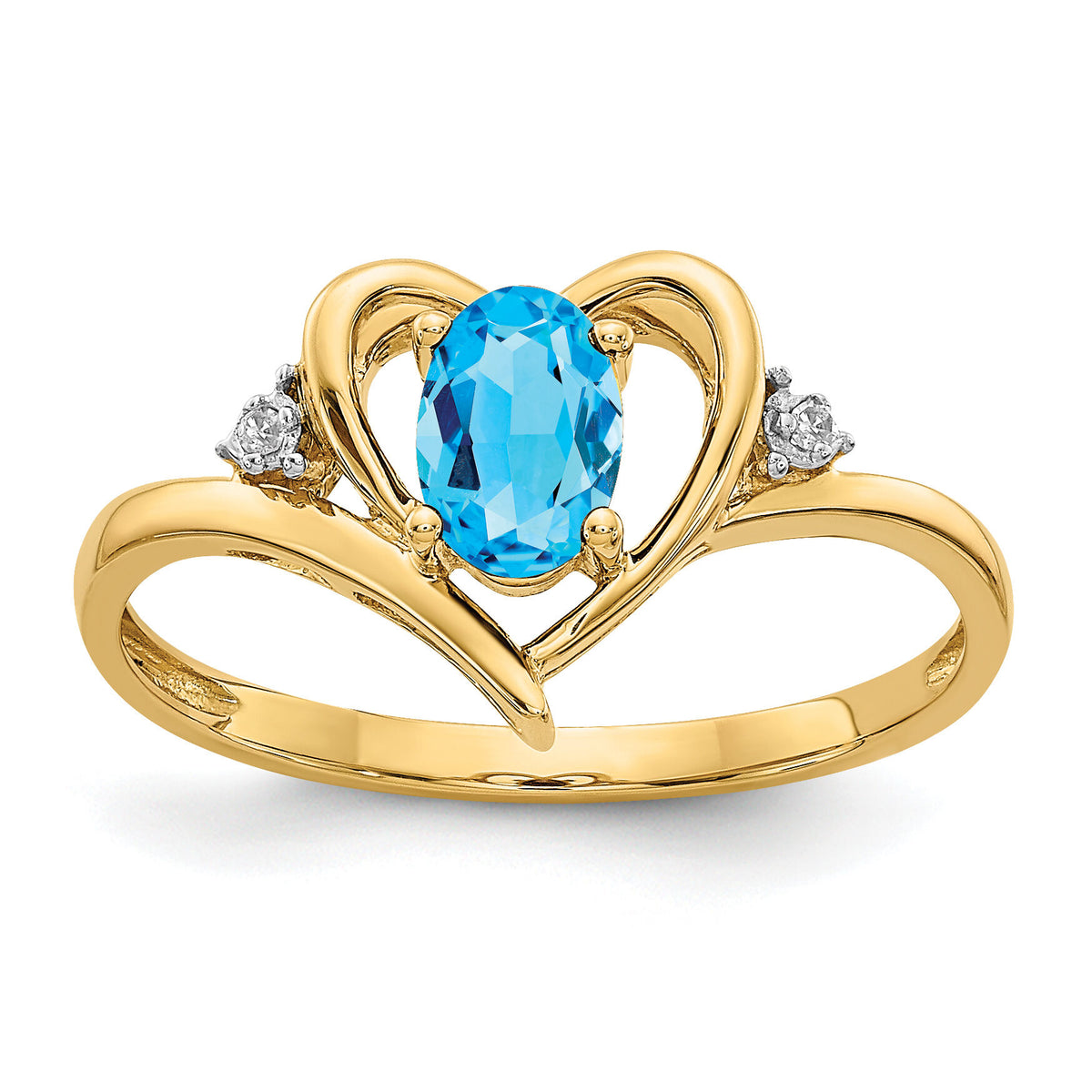 14k Blue Topaz and Diamond Heart Ring-XBS501