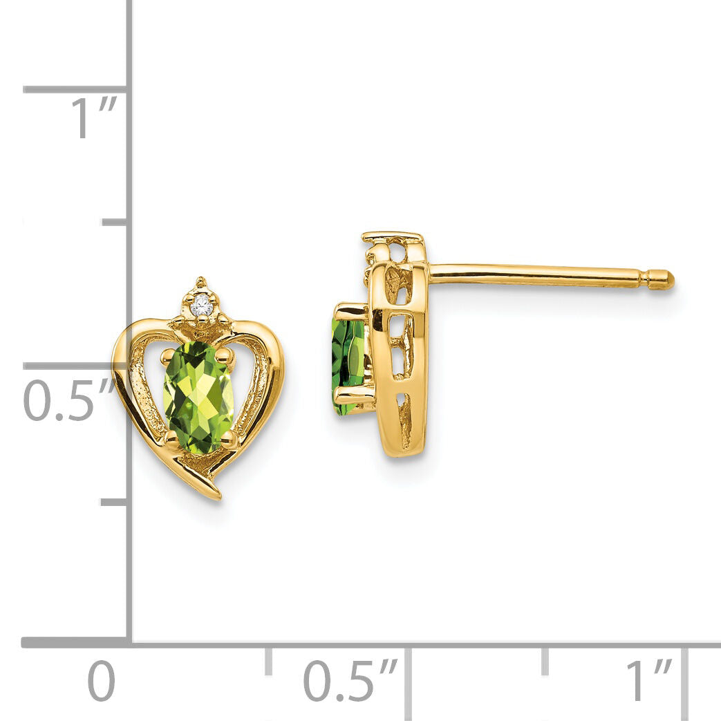 14k Peridot and Diamond Heart Earrings-XBS502