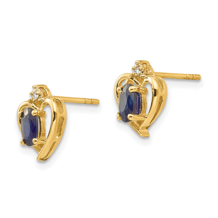 14k Sapphire and Diamond Heart Earrings-XBS503