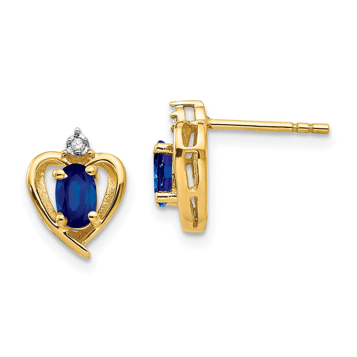 14k Sapphire and Diamond Heart Earrings-XBS503