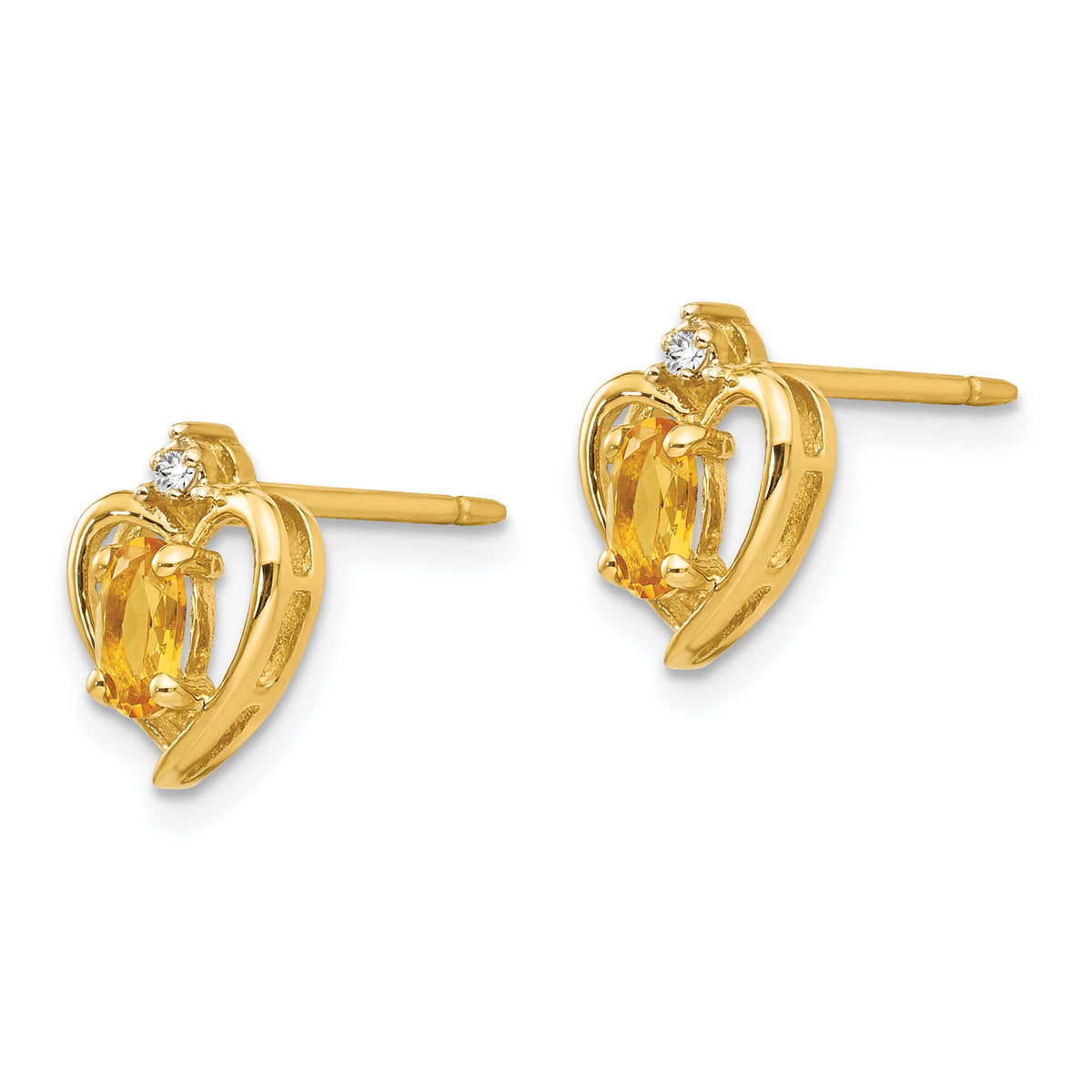 14k Citrine and Diamond Heart Earrings-XBS505