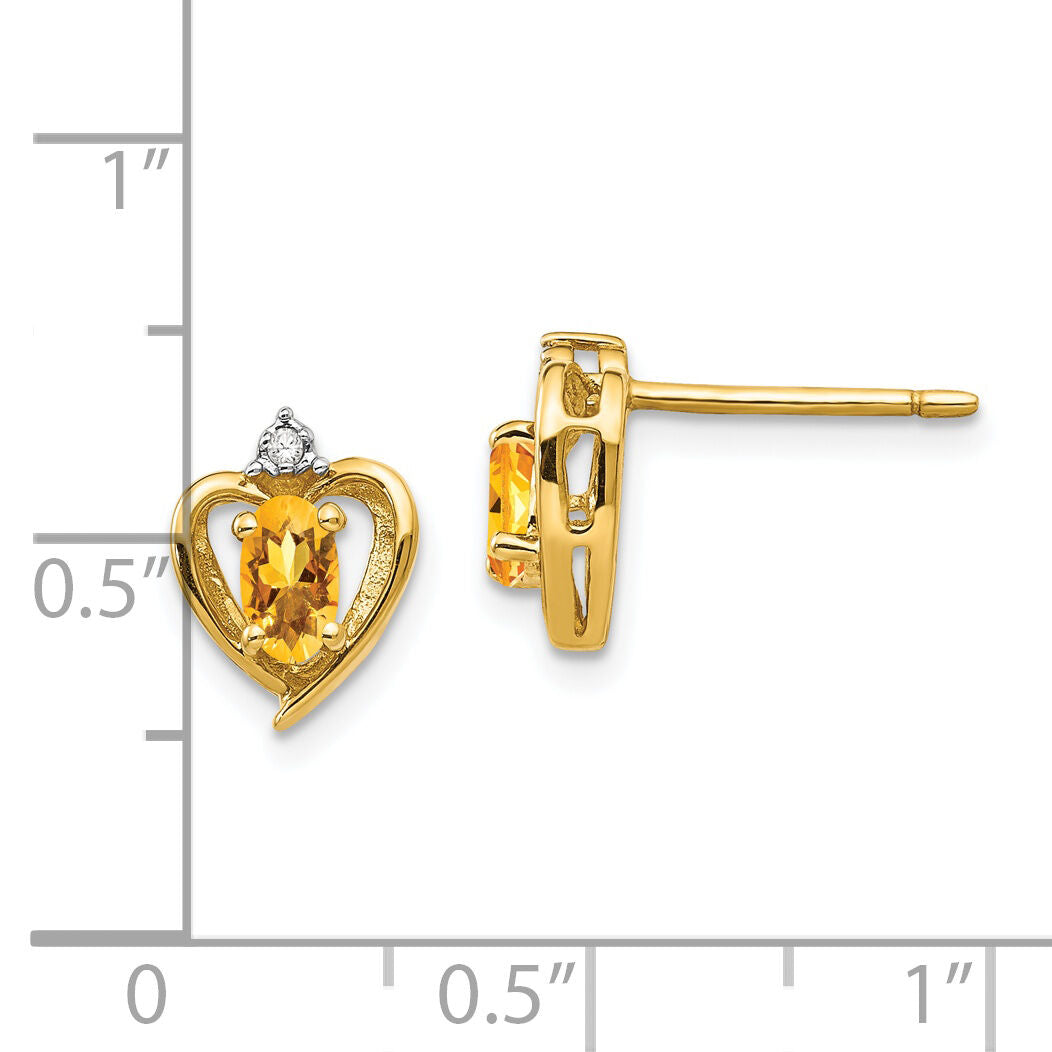 14k Citrine and Diamond Heart Earrings-XBS505