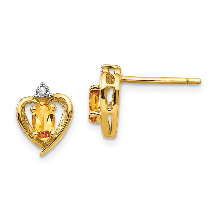14k Citrine and Diamond Heart Earrings-XBS505