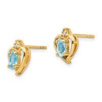 14k Blue Topaz and Diamond Heart Earrings-XBS506