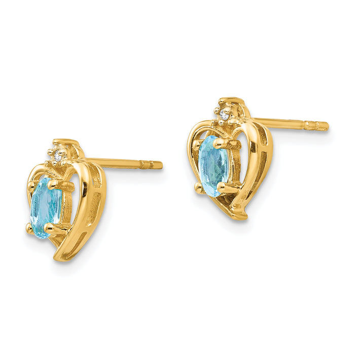 14k Blue Topaz and Diamond Heart Earrings-XBS506