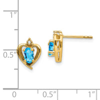 14k Blue Topaz and Diamond Heart Earrings-XBS506