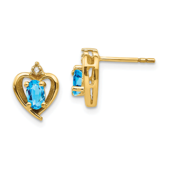 14k Blue Topaz and Diamond Heart Earrings-XBS506